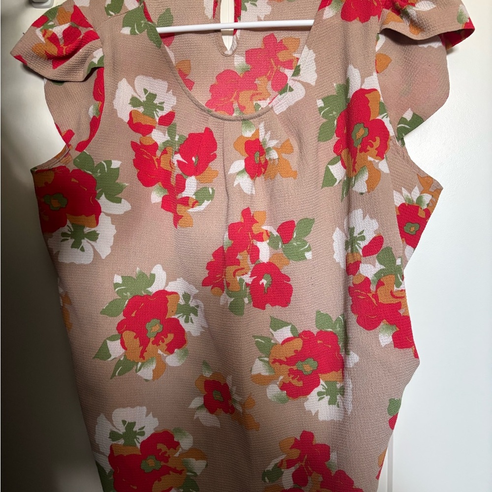 DNA Couture Red and Green Floral Blouse